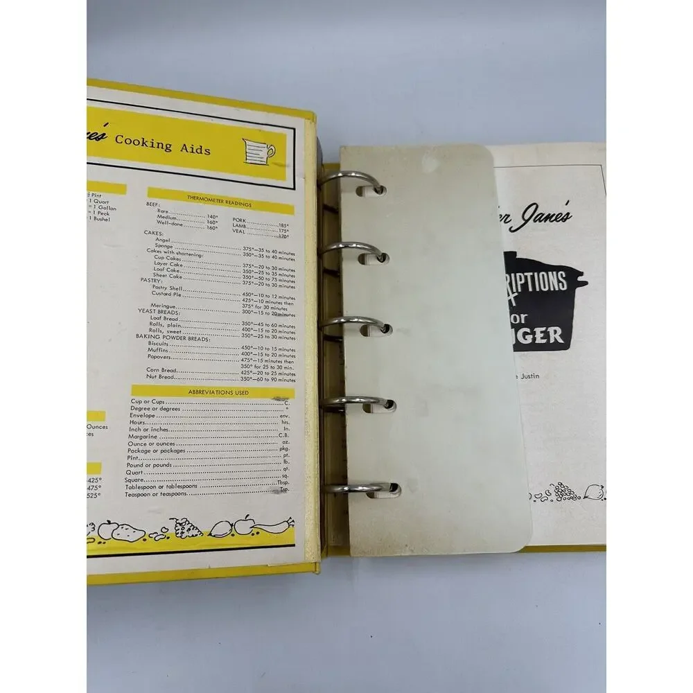 Mother Janes' Prescriptions for Hunger, Jane Justin 1968 Cookbook Recipe Binder